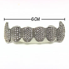 Load image into Gallery viewer, Custom Fit Silver Plated CZ Micro Pave Exclusive Top&amp;Bottom Gold Grillz Set with Fangz