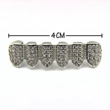 Load image into Gallery viewer, Custom Fit Silver Plated CZ Micro Pave Exclusive Top&amp;Bottom Gold Grillz Set with Fangz