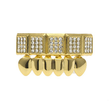 Load image into Gallery viewer, Rhinestone Top &amp; Bottom Gold Grill