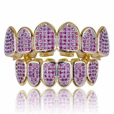 Rose Micro-inlaid Cubic Zircon Top And Bottom Grill Set
