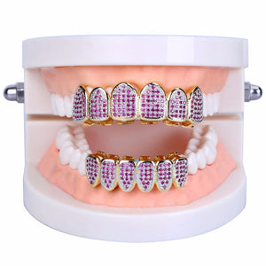 Rose Micro-inlaid Cubic Zircon Top And Bottom Grill Set