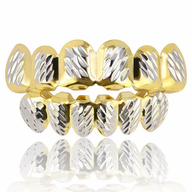 Gold Silver Plated Micro Pave CZ Stones Top & Bottom Grill Set